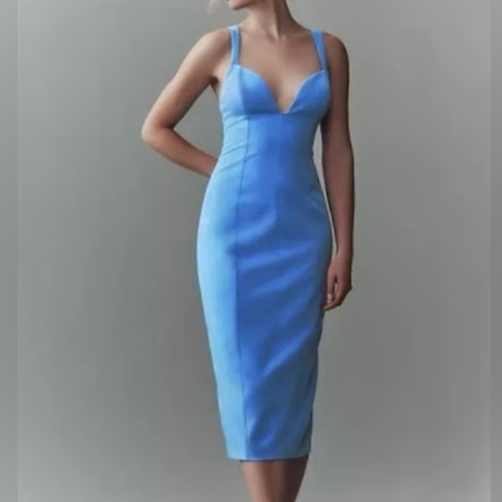 BHLDN Anthropologie NWT Sweatheart Crepe Midi Sky Blue Dress Sz L